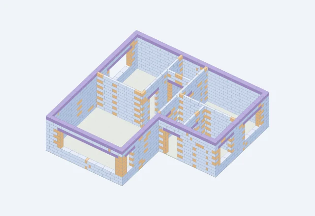3D-схема первого этажа 372A «Дега»: стены, перегородки и проёмы